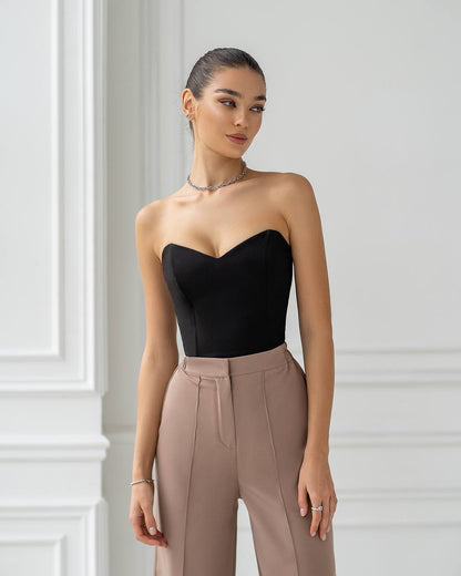 Women Elastic Back Wide Leg Pants Premium Suit Crepe Diagonal