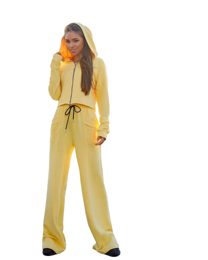 Yellow Women's Hoodie and Wide-Leg Pants Set