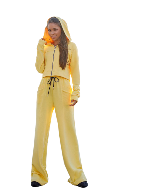 Yellow Women's Hoodie and Wide-Leg Pants Set