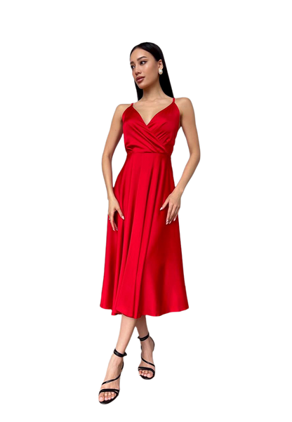 Esmeralda Red Midi Sun Dress with Adjustable Straps