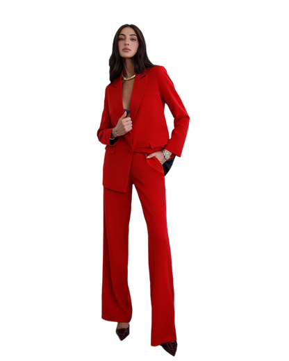 Womens Polished Tiar Lux Fabric Suit Red Blazer and Pants Set