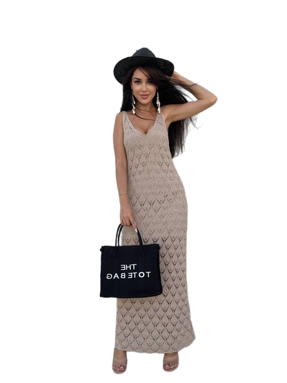 Elegant Lace Knit Dress for Women with Lining