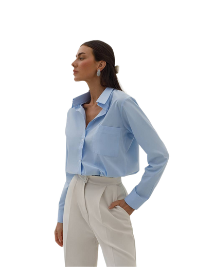 Stylish Light Blue Women's Shirt Long Sleeve Variety of Colors