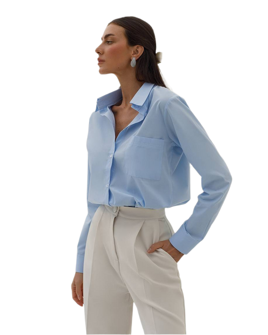 Stylish Light Blue Women's Shirt Long Sleeve Variety of Colors