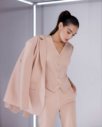 Women's Three-Piece Suit with Vest in Diagonal Suit Crepe Fabric