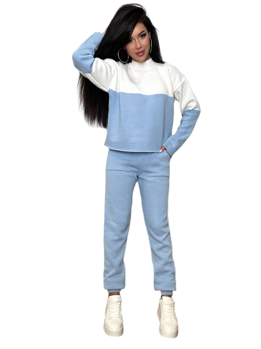 Womens Colorblock Knit Polovynky Suit Wool Acrylic Blend One Size