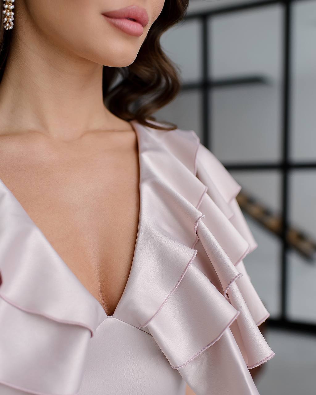 Elegant Midi Dress in Premium Mango Satin with Ruffle Details