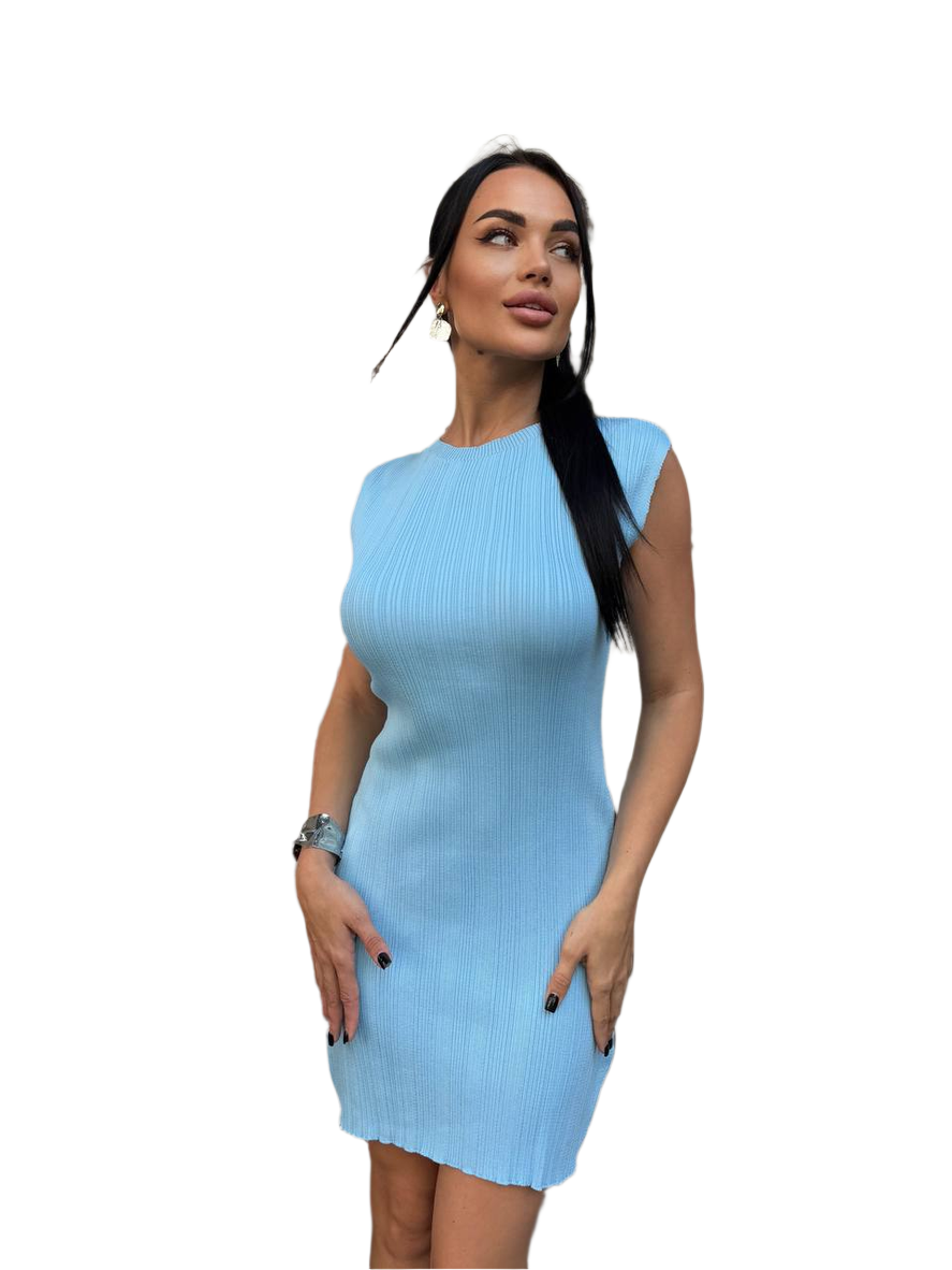 Solomiya Light Blue Ribbed Knit Dress for Women Stretchy Fit S to XL