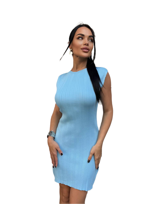 Solomiya Light Blue Ribbed Knit Dress for Women Stretchy Fit S to XL