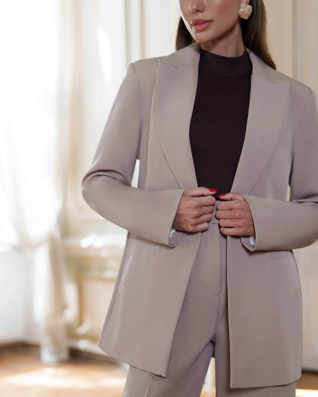 Womens Premium Diagonal Suiting Crepe Suit Jacket and Trousers