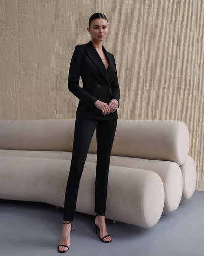 Black Women Jacket Pants Suit Pantsuit Chic Oficial interview Elegant Cocktail Prom Graduation
