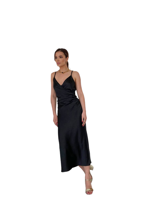 Sicilia Satin Slip Dress for Women with Slit and Adjustable Straps
