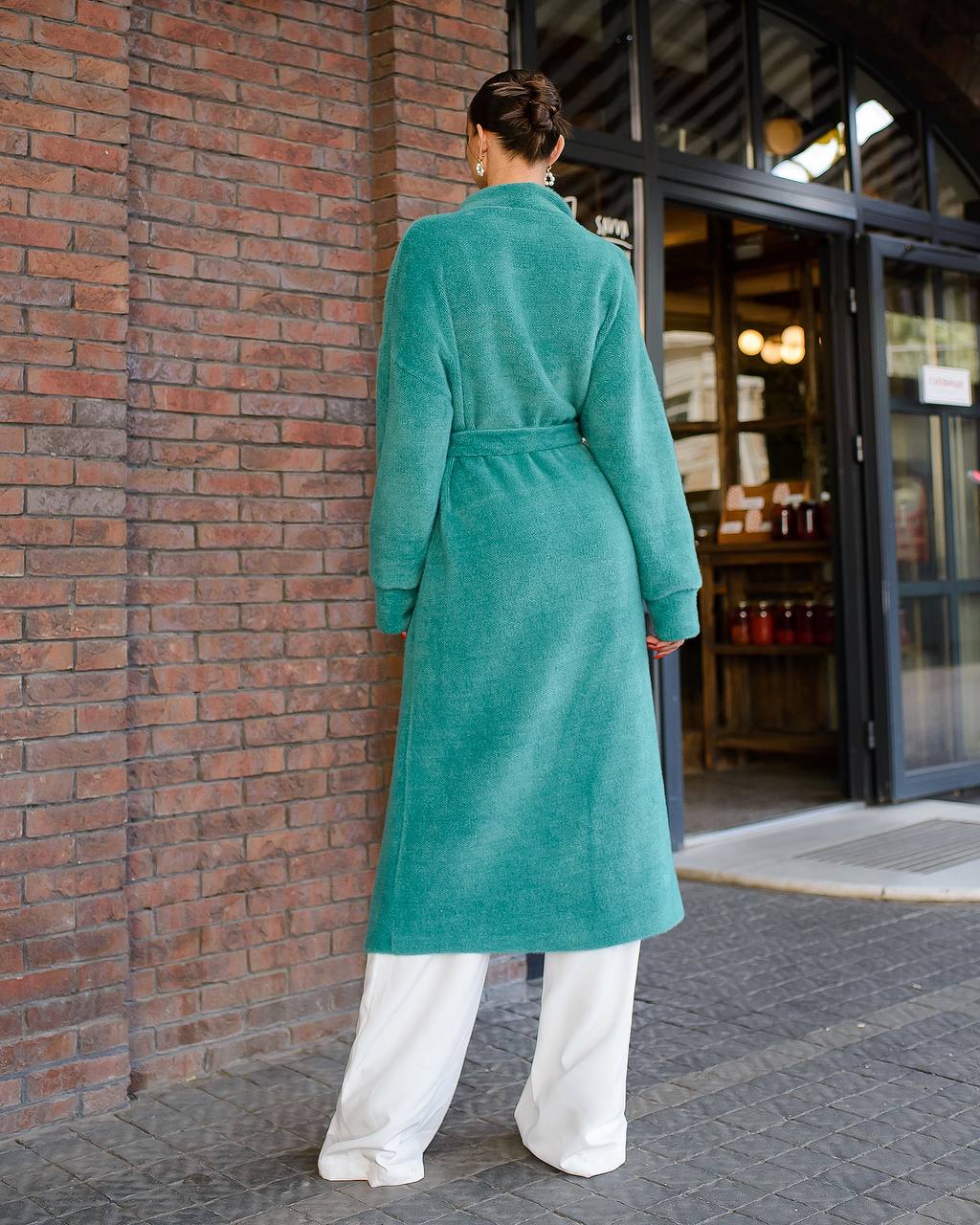 Womens Silva Fluffy Cardigan Long Sleeve Belted Coat Emerald Green