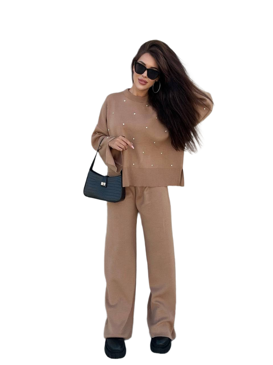 Diamant Knit Suit Women Fine Machine Knitting Rhinestone Embellished
