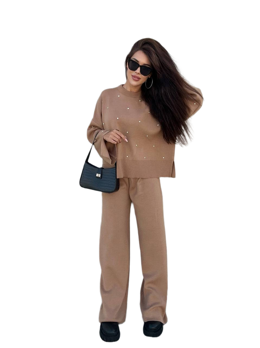 Diamant Knit Suit Women Fine Machine Knitting Rhinestone Embellished