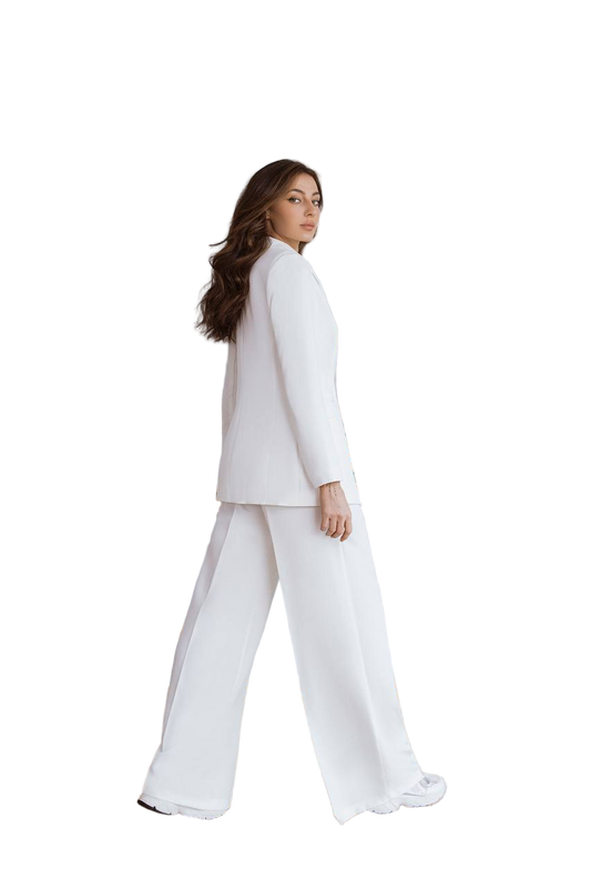 White Palazzo Suit Diagonal Crepe Womens Pantsuit with Premium Lining
