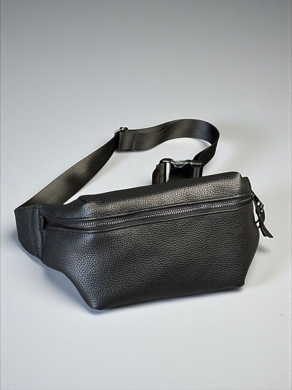Handmade Mens Black Leather Waist Bag Fanny Pack Belt Bag