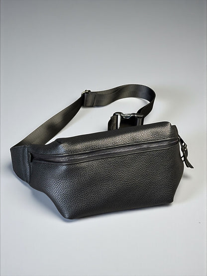 Handmade Mens Black Leather Waist Bag Fanny Pack Belt Bag