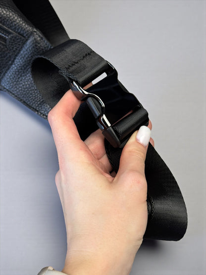 Handmade Mens Black Leather Waist Bag Fanny Pack Belt Bag Gift for Him