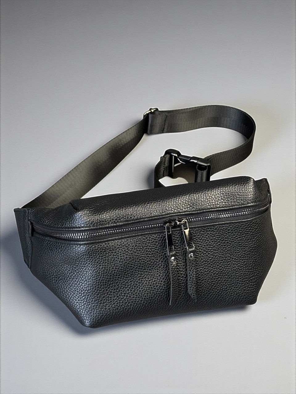 Handmade Mens Black Leather Waist Bag Fanny Pack Belt Bag Gift for Him