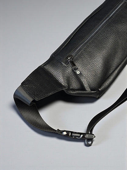 Handmade Mens Black Leather Waist Bag Fanny Pack Belt Bag Gift for Him