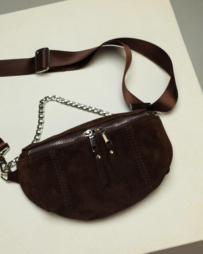 Handmade Womens Suede Fanny Pack Chocolate Banana Bag Gift for Her