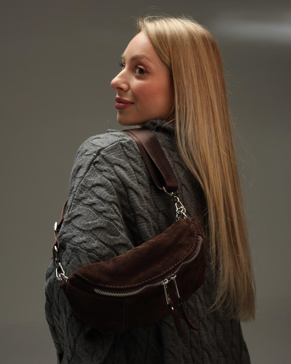 Handmade Womens Suede Fanny Pack Chocolate Banana Bag Gift for Her