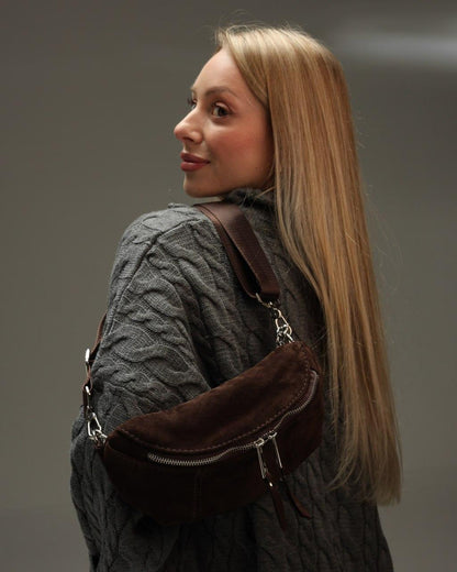 Handmade Womens Suede Fanny Pack Chocolate Banana Bag Gift for Her