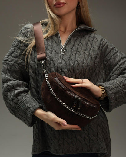 Handmade Womens Suede Fanny Pack Chocolate Banana Bag Gift for Her