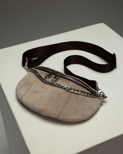 Handmade Womens Suede Banana Bag Beige Gift for Her