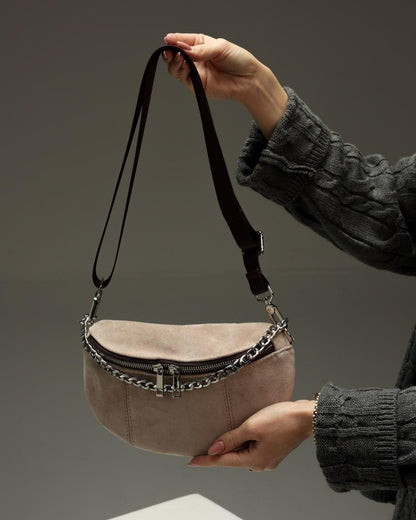 Handmade Womens Suede Banana Bag Beige Gift for Her