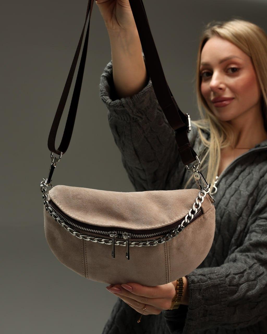 Handmade Womens Suede Banana Bag Beige Gift for Her