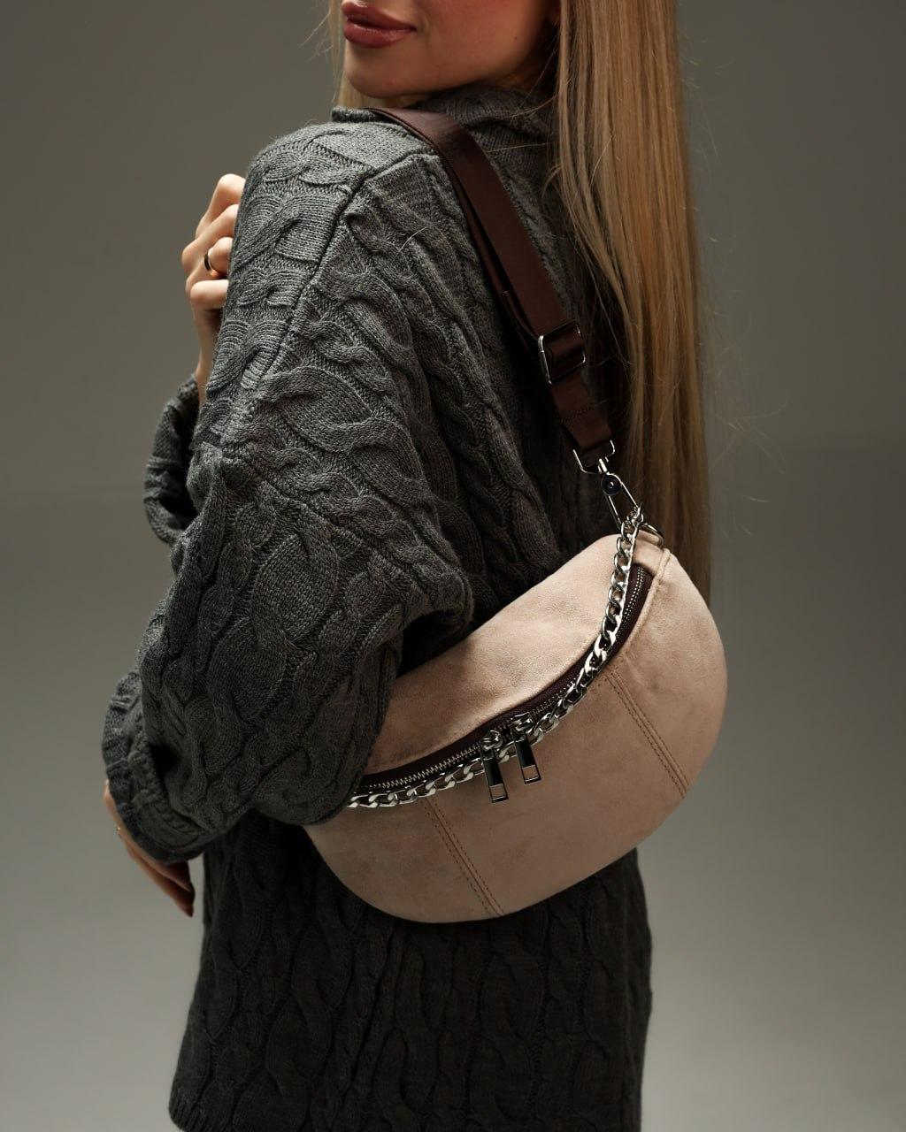 Handmade Womens Suede Banana Bag Beige Gift for Her