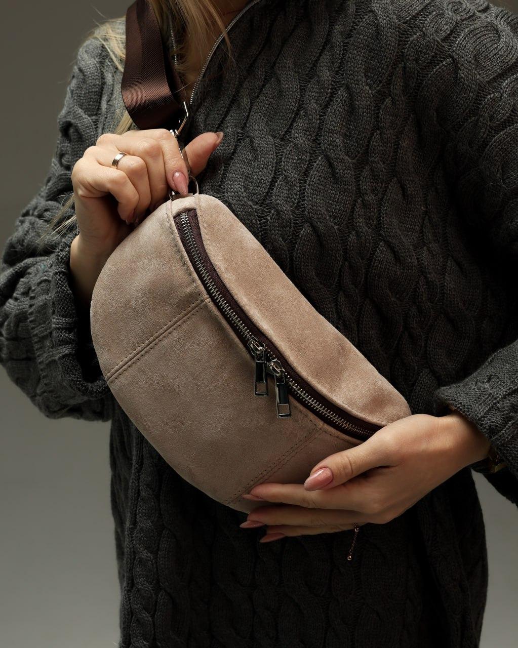 Handmade Womens Suede Banana Bag Beige Gift for Her