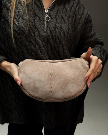 Handmade Womens Suede Banana Bag Beige Gift for Her