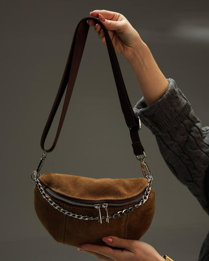 Handmade Womens Natural Suede Banana Bag Cappuccino Gift For Her