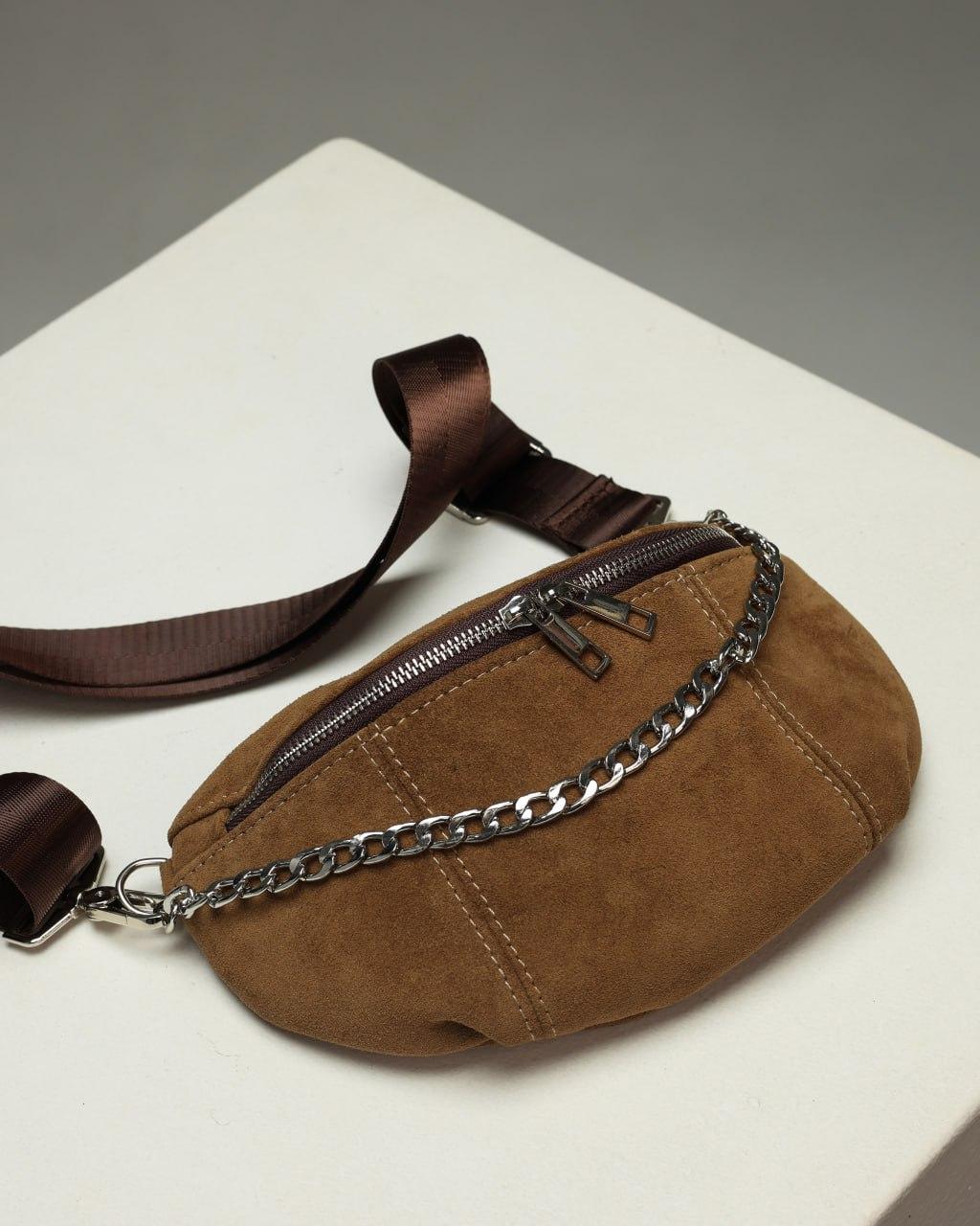 Handmade Womens Natural Suede Banana Bag Cappuccino Gift For Her