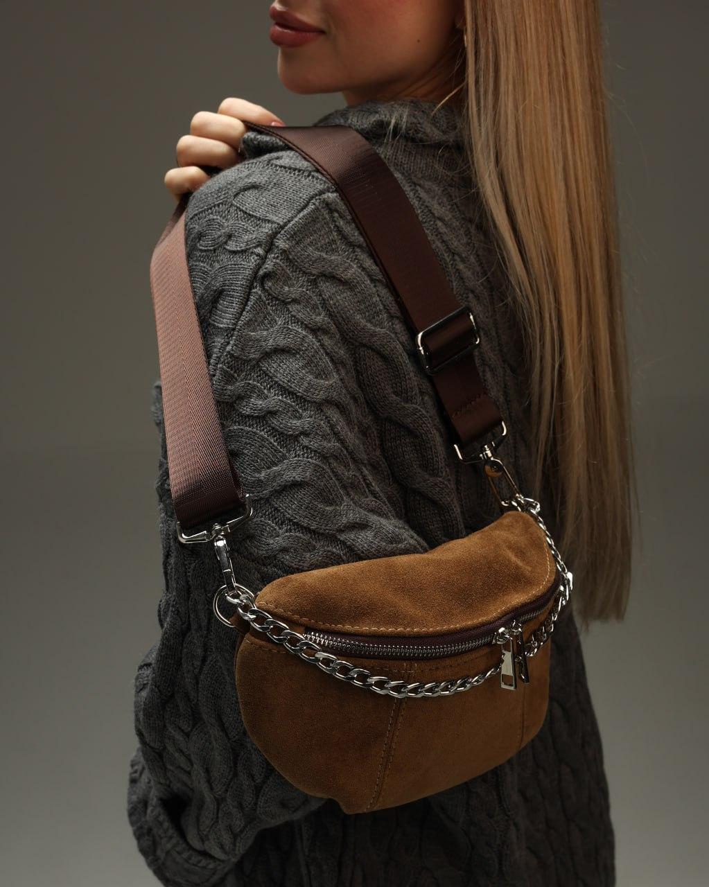 Handmade Womens Natural Suede Banana Bag Cappuccino Gift For Her