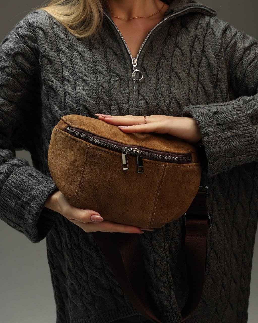 Handmade Womens Natural Suede Banana Bag Cappuccino Gift For Her