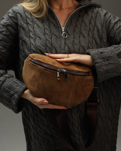 Handmade Womens Natural Suede Banana Bag Cappuccino Gift For Her
