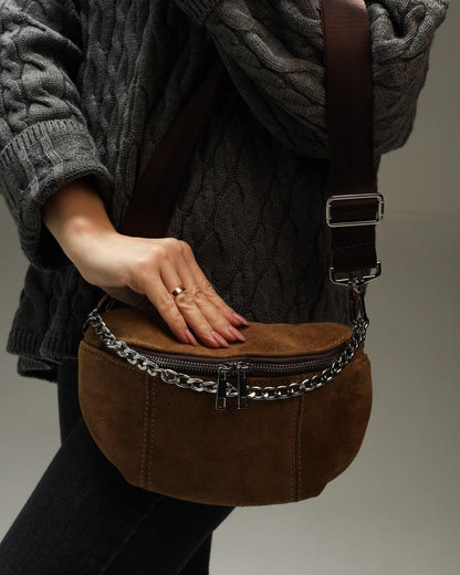 Handmade Womens Natural Suede Banana Bag Cappuccino Gift For Her