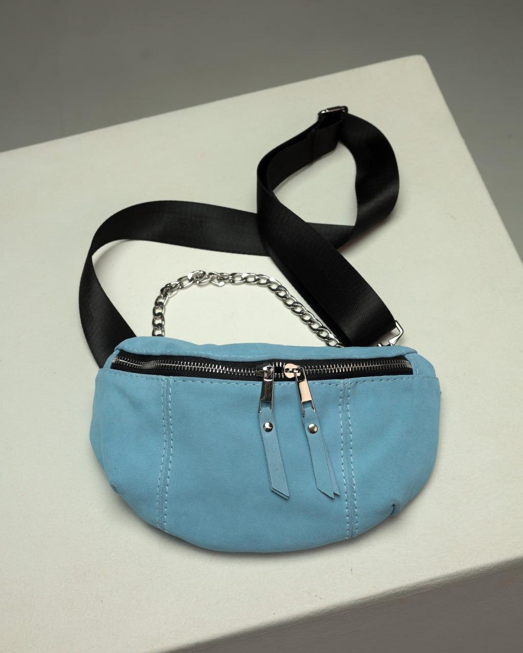 Handmade Blue Suede Banana Bag Women Waist Bag Gift for Her