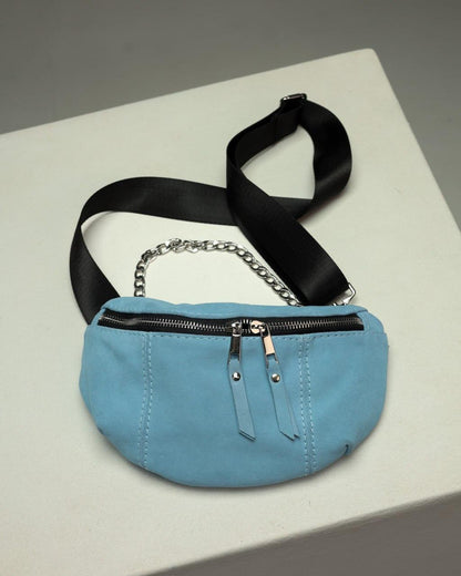 Handmade Blue Suede Banana Bag Women Waist Bag Gift for Her