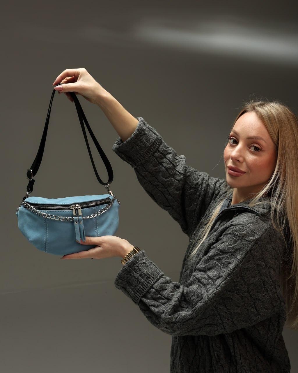 Handmade Blue Suede Banana Bag Women Waist Bag Gift for Her