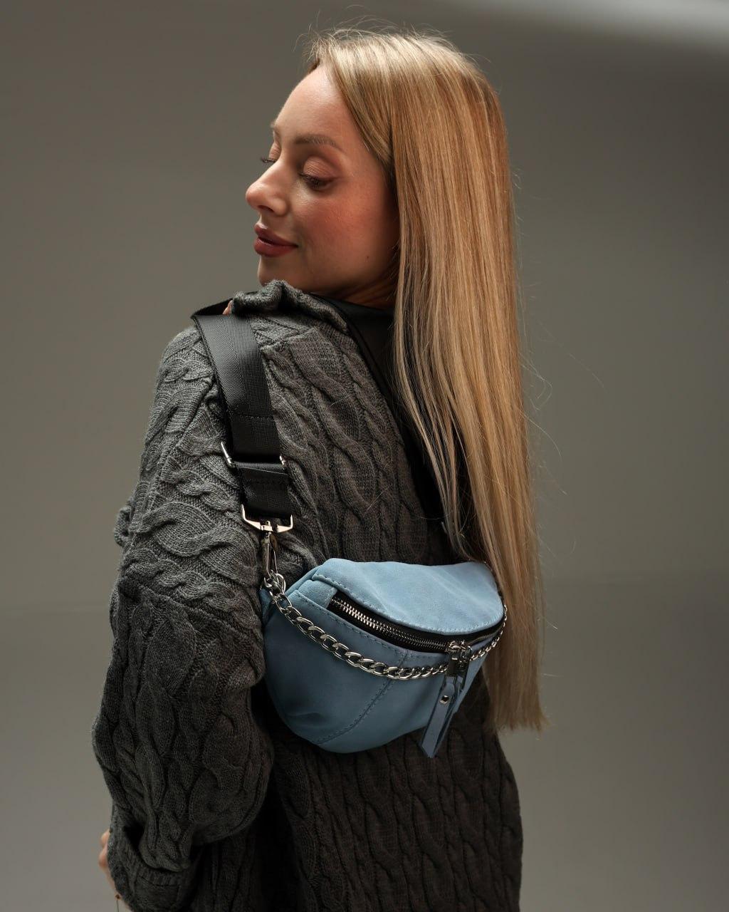 Handmade Blue Suede Banana Bag Women Waist Bag Gift for Her