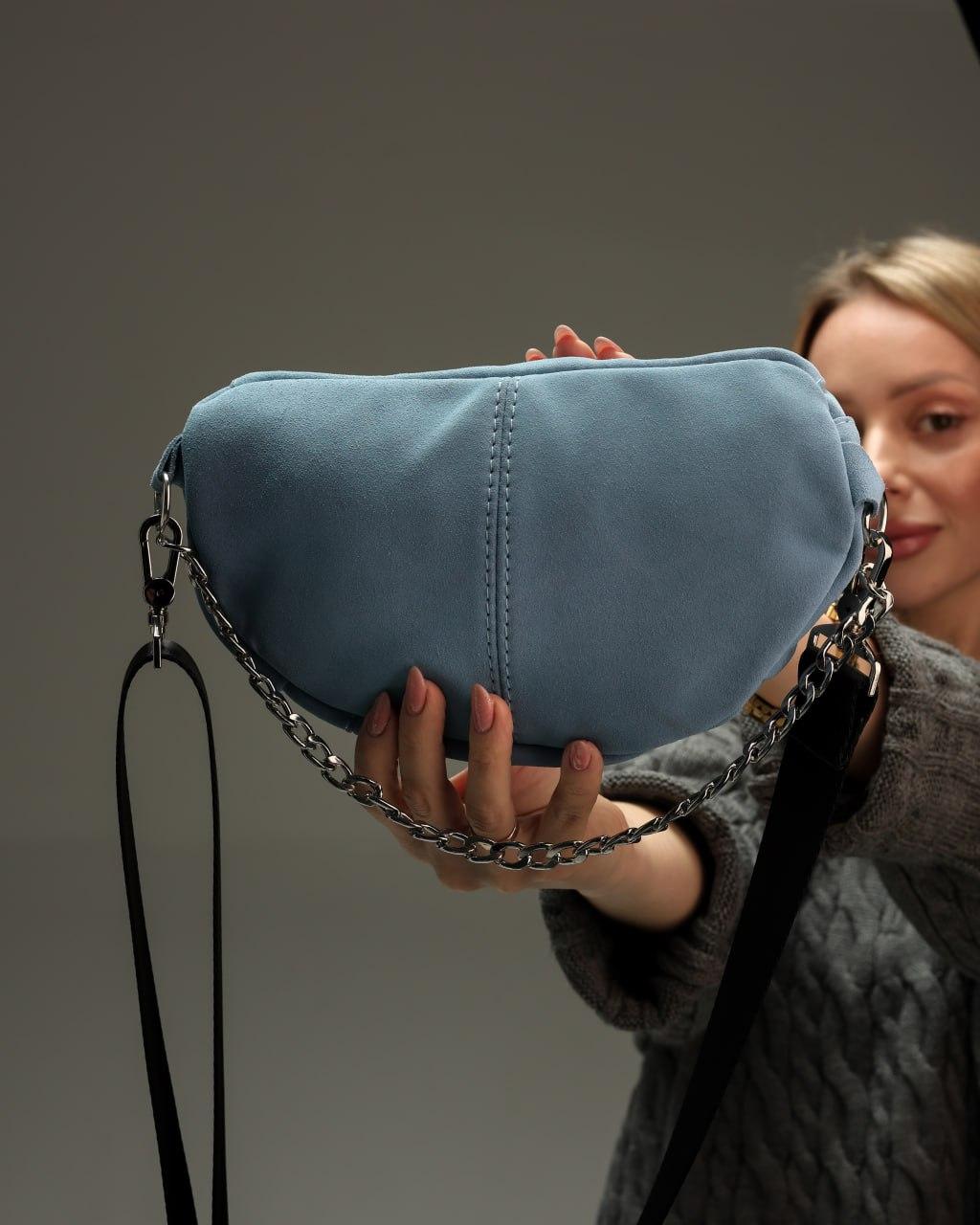 Handmade Blue Suede Banana Bag Women Waist Bag Gift for Her