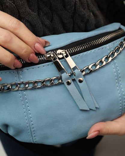 Handmade Blue Suede Banana Bag Women Waist Bag Gift for Her
