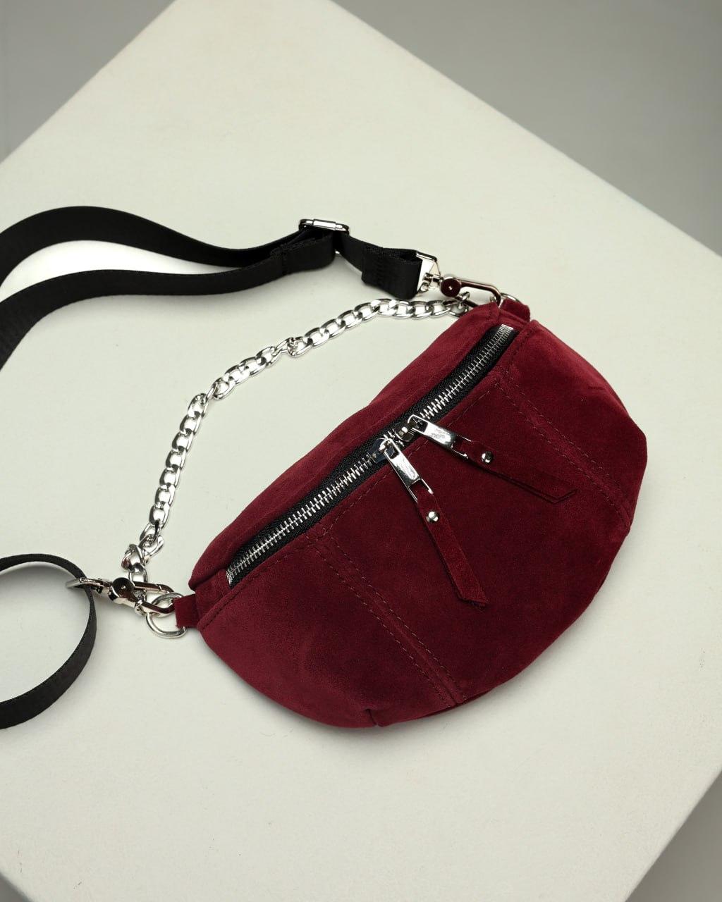 Handmade Womens Burgundy Suede Banana Bag Fanny Pack Gift For Her