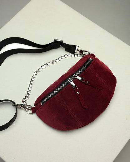 Handmade Womens Burgundy Suede Banana Bag Fanny Pack Gift For Her