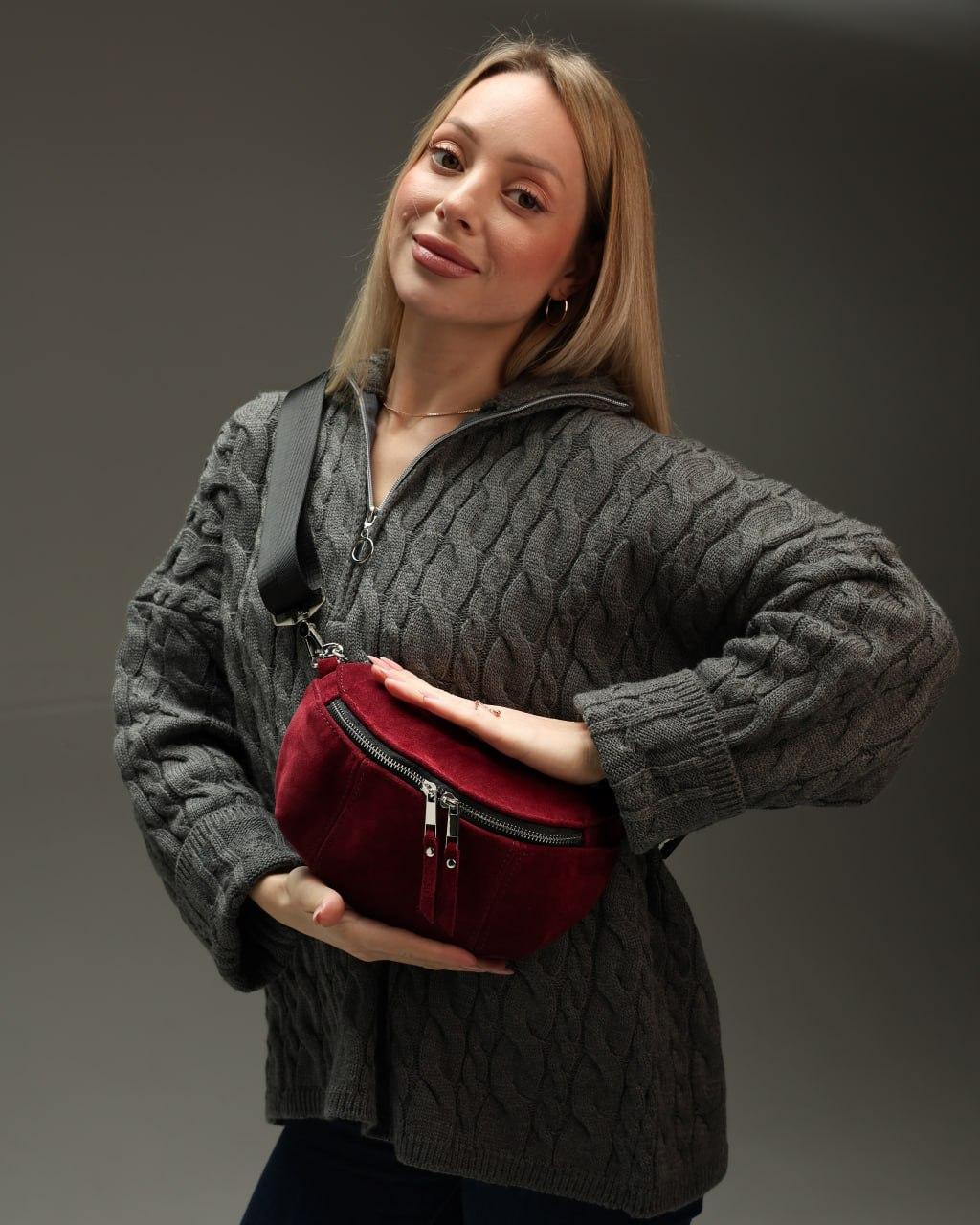 Handmade Womens Burgundy Suede Banana Bag Fanny Pack Gift For Her